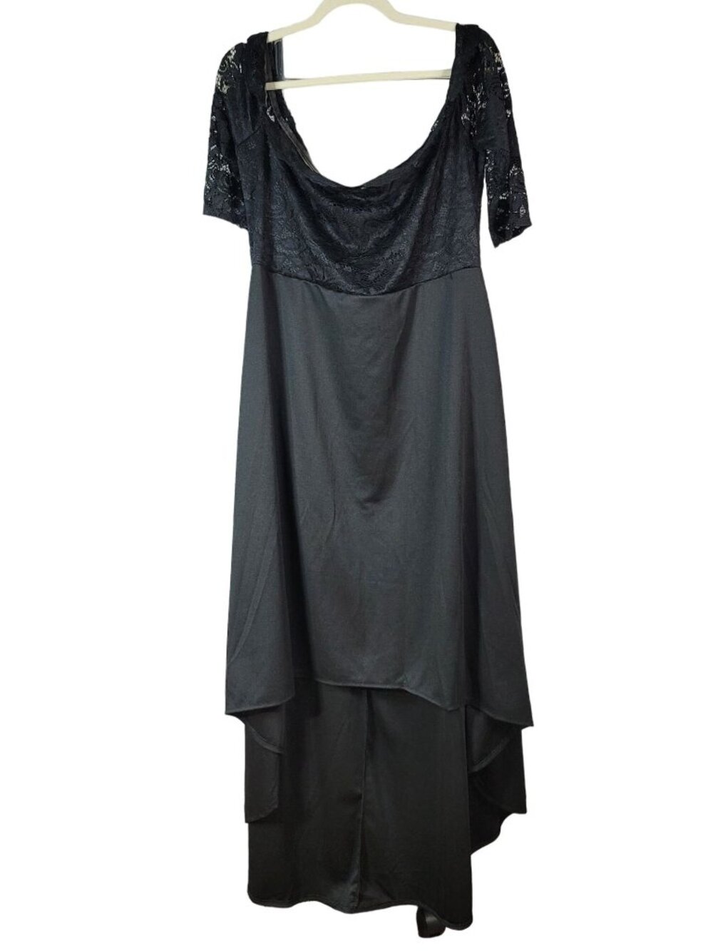 Womens Cocktail Dress Black 3XL Lace Hi Low Fit Flare Evening Off Shoulder Midi